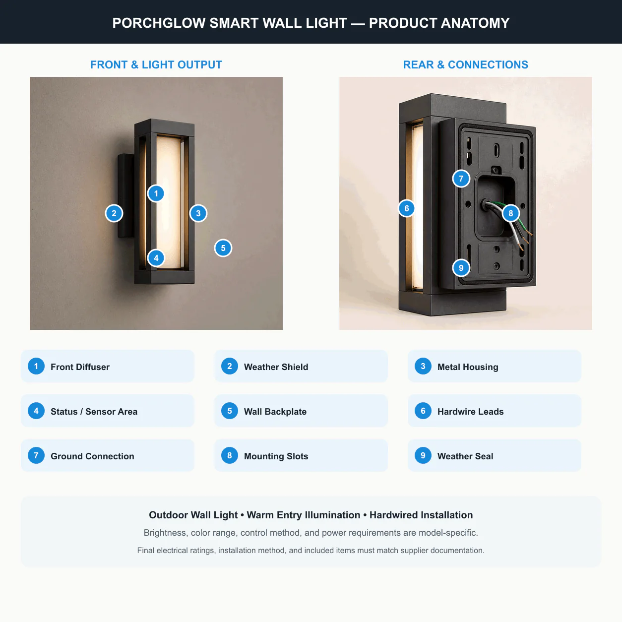 ARCCTV PorchGlow Smart Wall Light product anatomy