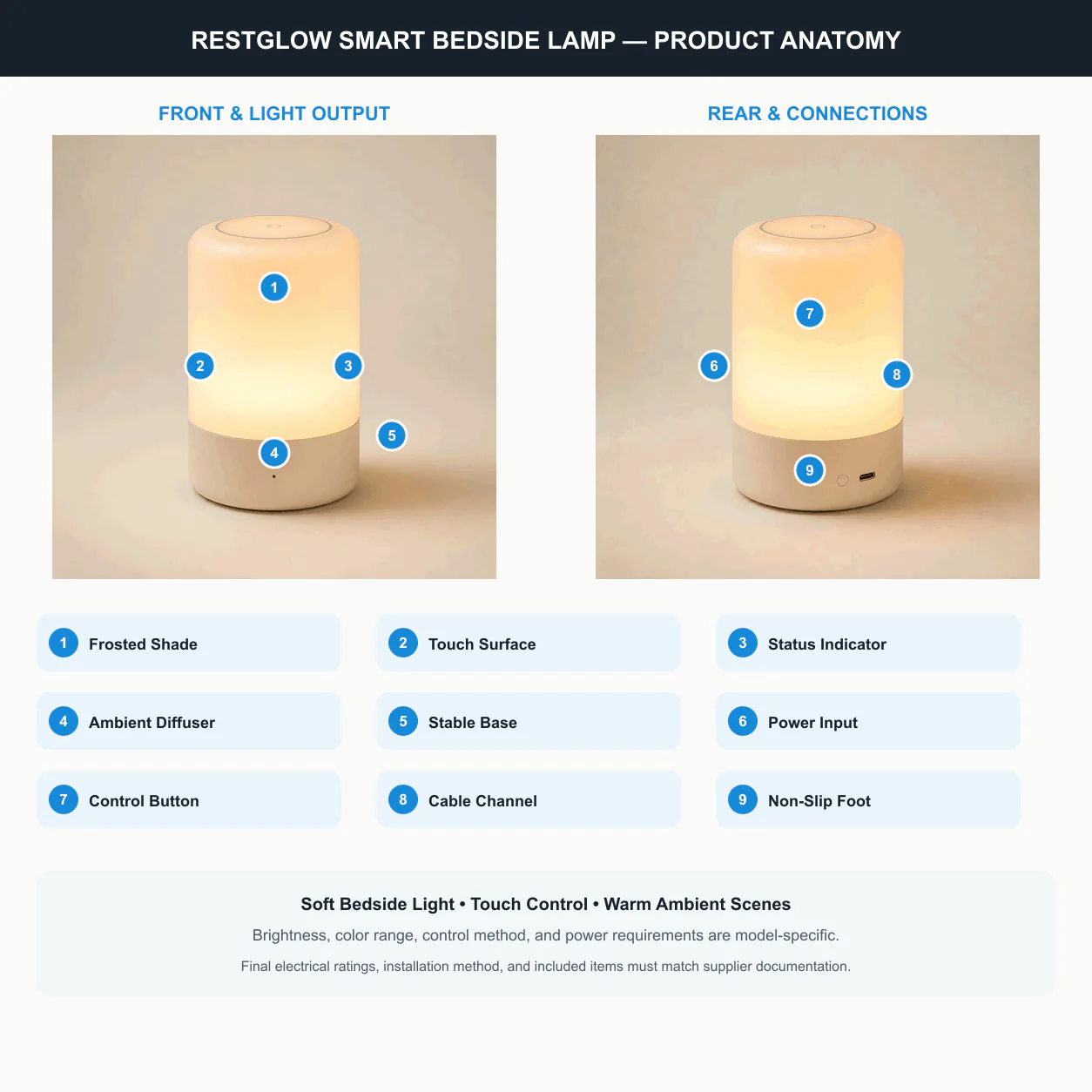 ARCCTV RestGlow Smart Bedside Lamp product anatomy