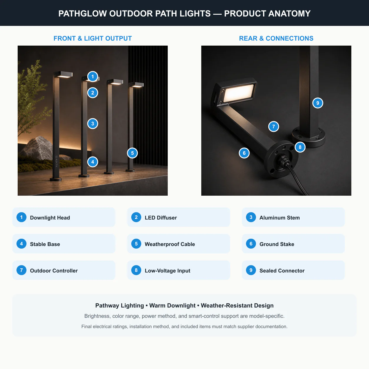 ARCCTV PathGlow Outdoor Path Lights product anatomy