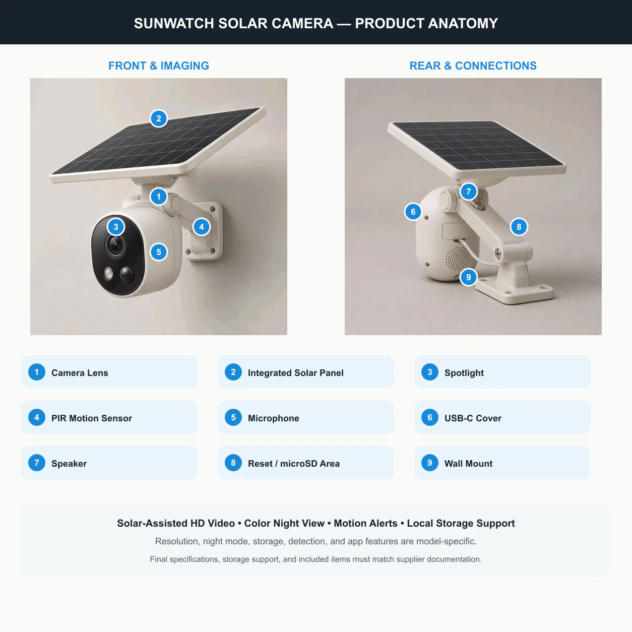 ARCCTV SunWatch Solar Camera product anatomy