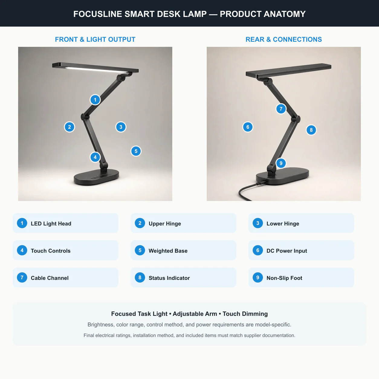 ARCCTV FocusLine Smart Desk Lamp product anatomy