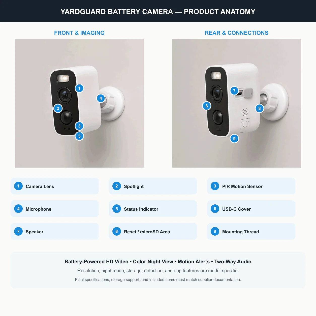 ARCCTV YardGuard Battery Camera product anatomy